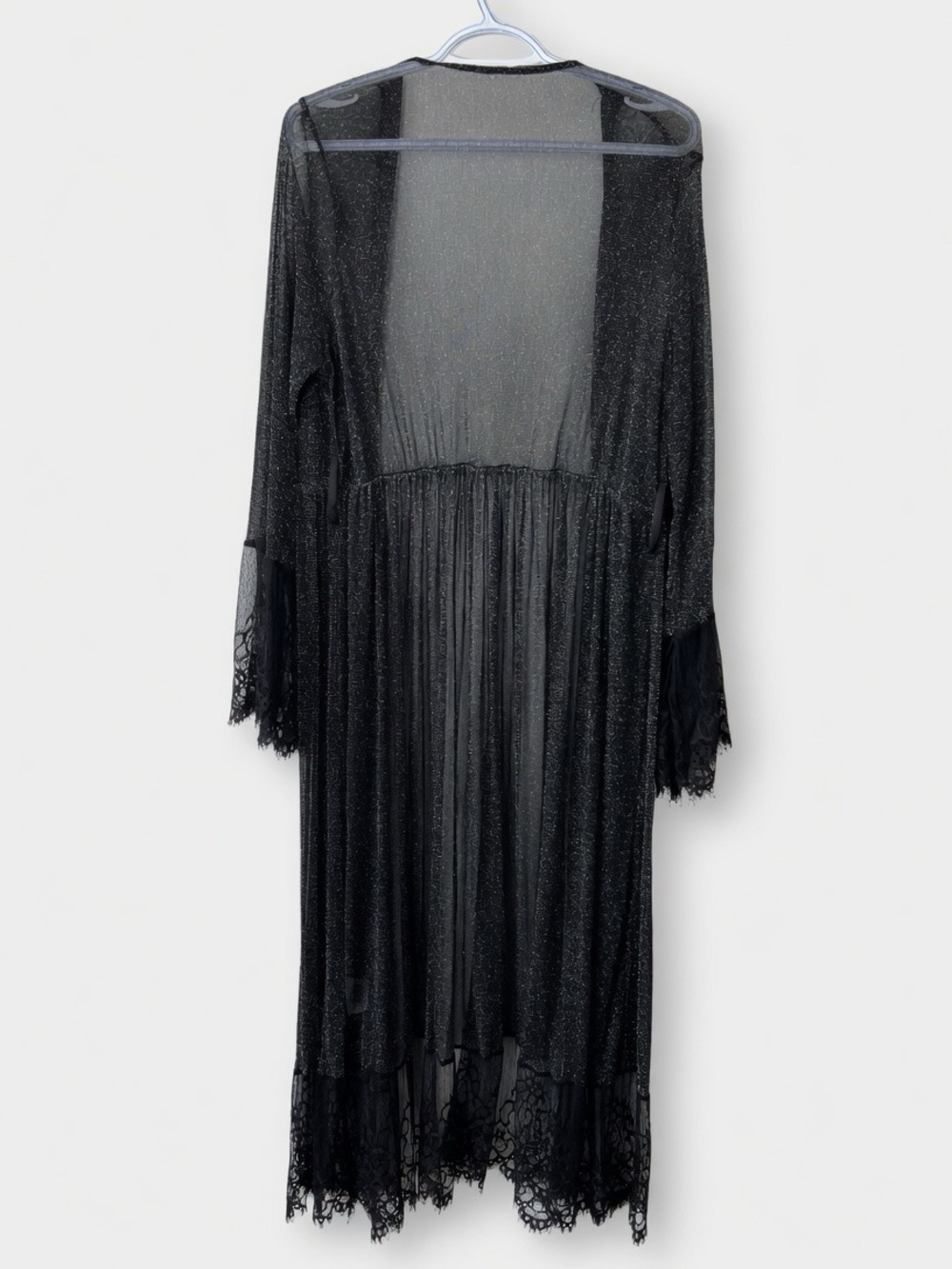 Dazy Women’s XL Black Sheer Lace Trim Shimmery Robe - Picture 2 of 6